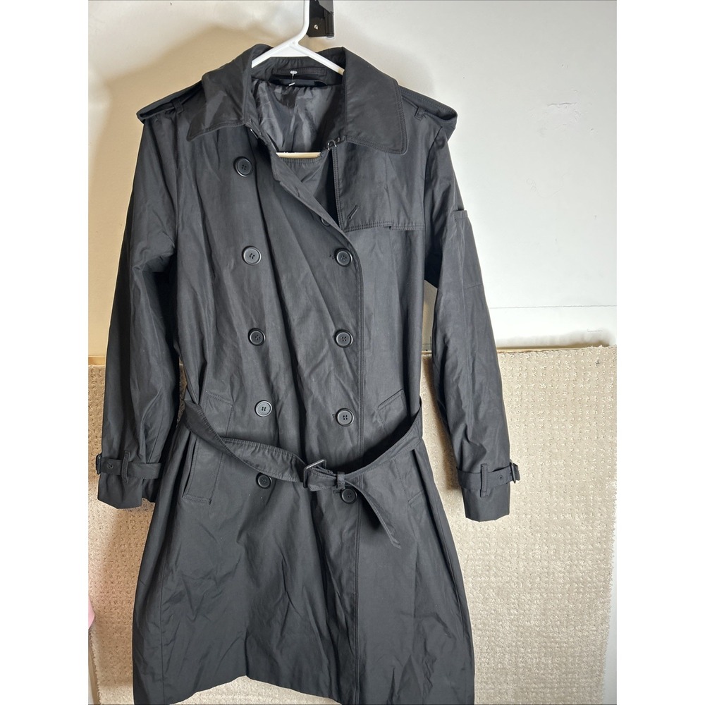 Norma Kamali Black‎ Long Trench Coat Sz L Double Breasted